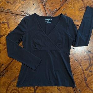 Eddie Bauer Black Long Sleeve Wrap Top